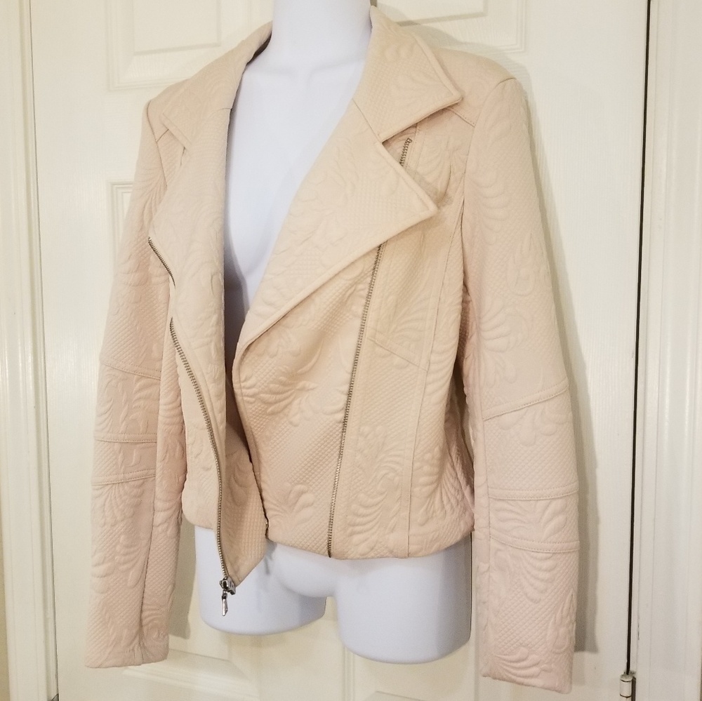 Express Peach Patterned Asymmetrical Zip Jacket - image 4